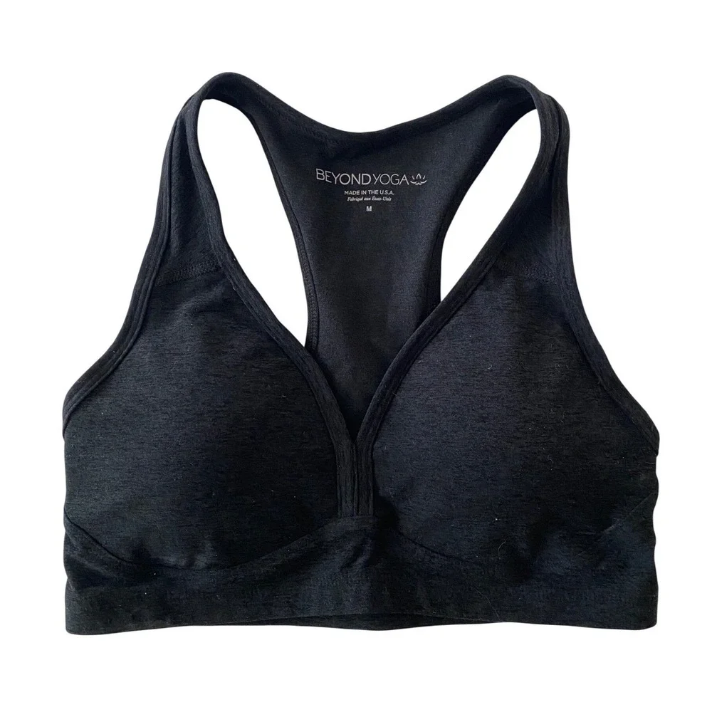Beyond Yoga Spacedye Lift Your Spirits Bra Black Racerback Sports L Athletic